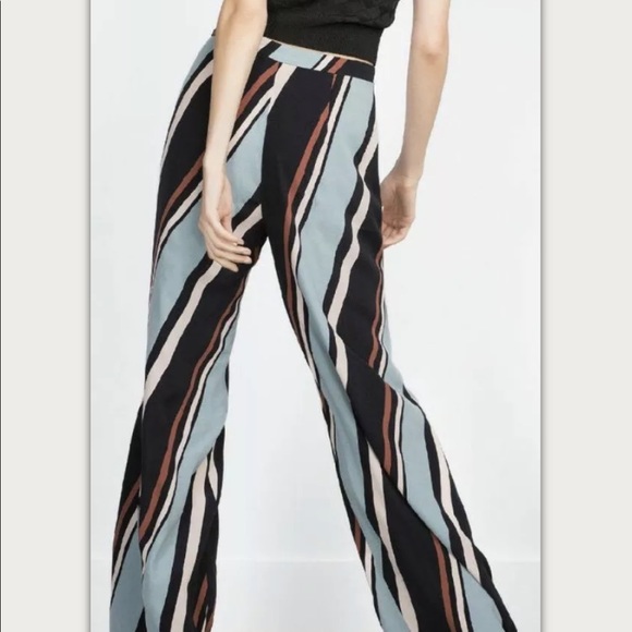 NWT ZARA STRIPED PALAZZO LEG W/ SIDE ZIP PANTS - Picture 2 of 8